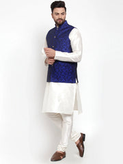 Men's Solid State Dupion Kurta Pajama with Woven Jacquard Waistcoat