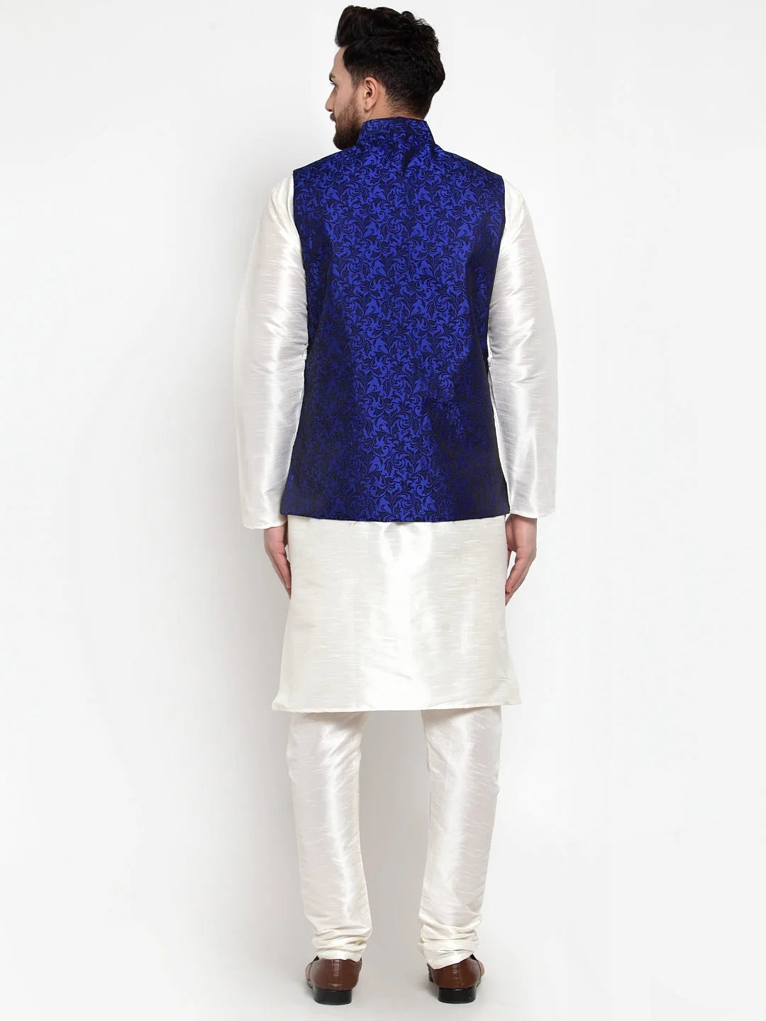 Off-White Kurta Pajama with Royal Blue Waistcoat | Ethnic Style