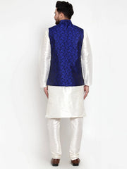 Men's Solid State Dupion Kurta Pajama with Woven Jacquard Waistcoat