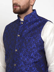 Men's Solid State Dupion Kurta Pajama with Woven Jacquard Waistcoat