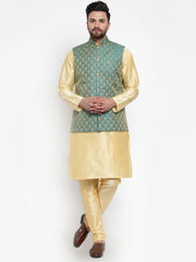 Men's Solid Dupions Kurta Pajama with Woven Jacquard Waistcoat
