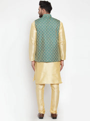 Men's Solid Dupions Kurta Pajama with Woven Jacquard Waistcoat