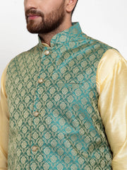 Men's Solid Dupions Kurta Pajama with Woven Jacquard Waistcoat
