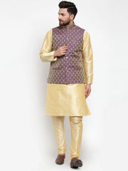 Men's Dupion Kurta Pajama with Woven Jacquard Waistcoat