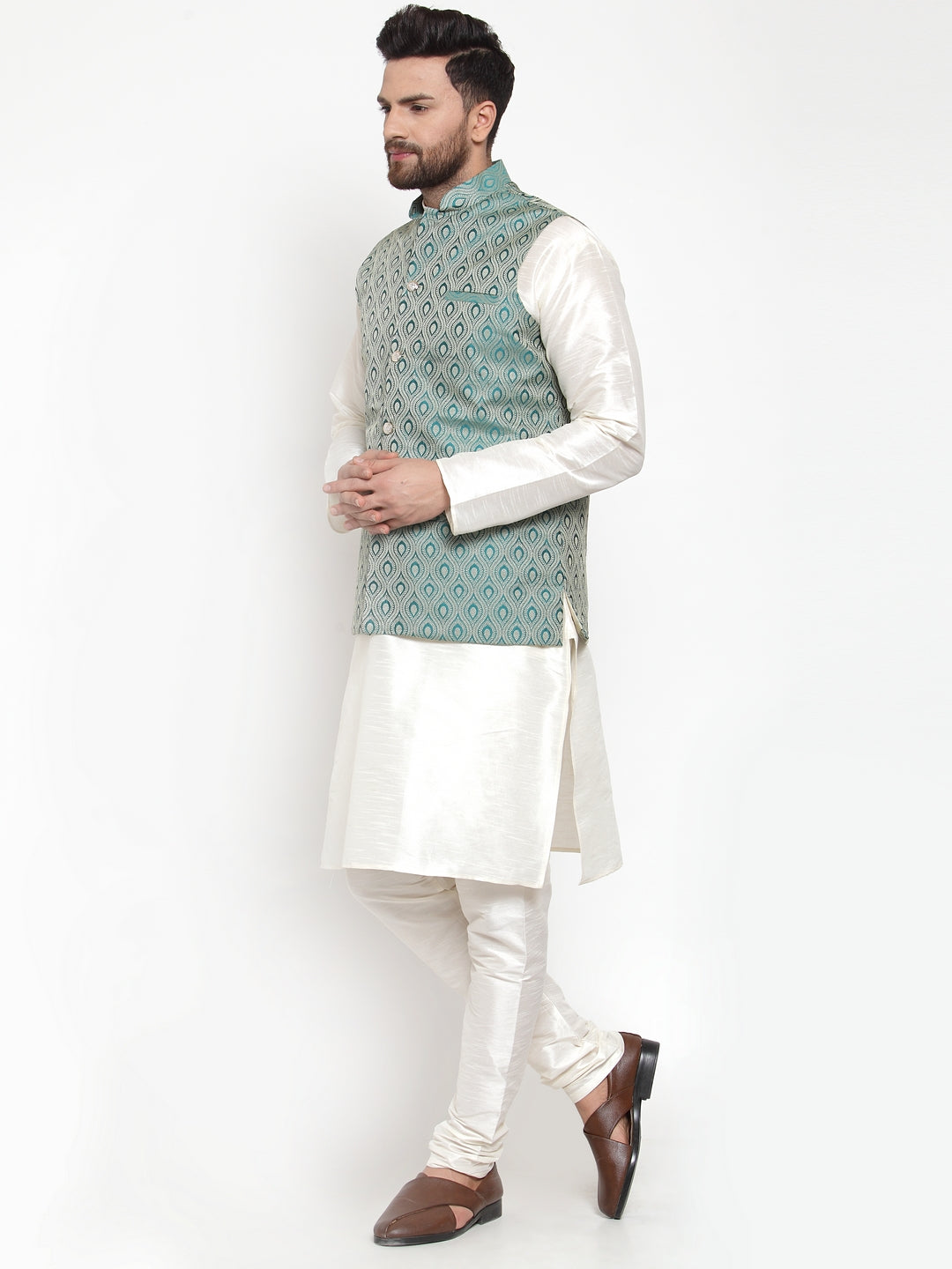 Men's Kurta Pajama Set with Jacquard Waistcoat | Ethnic Wear