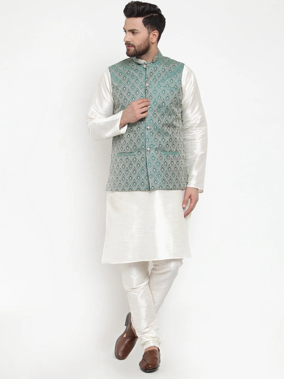 Men's Kurta Pajama Set with Jacquard Waistcoat | Ethnic Wear