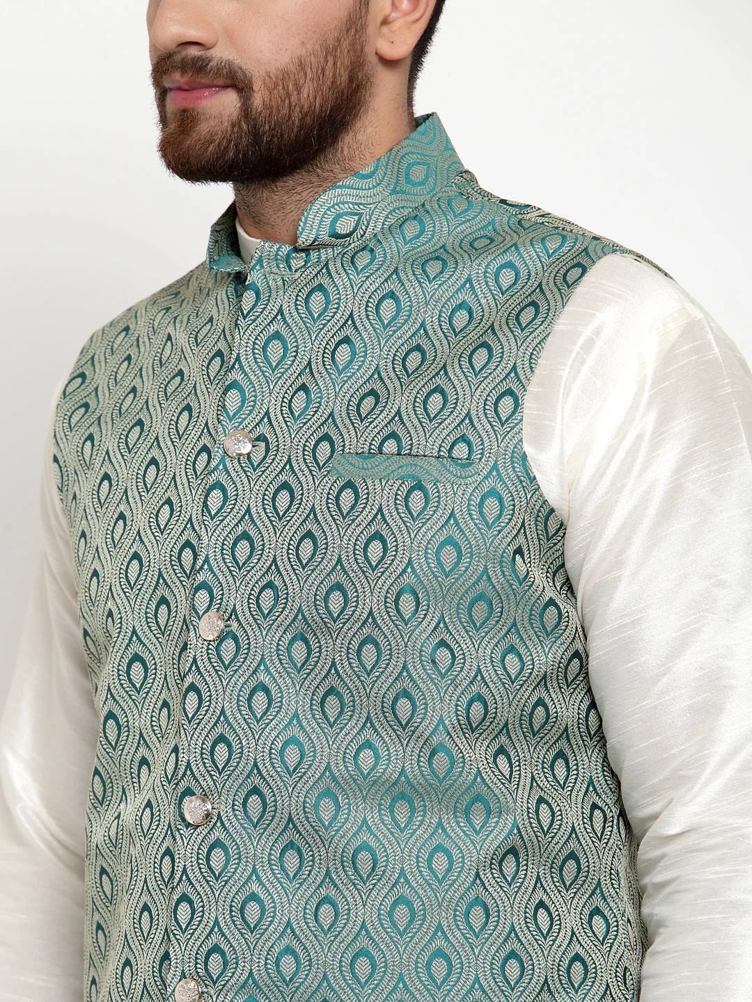 Men's Kurta Pajama Set with Jacquard Waistcoat | Ethnic Wear