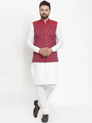 Men's Solid Cotton Kurta Pajama with Woven Jacquard