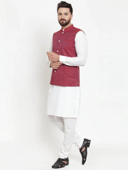 Men's Solid Cotton Kurta Pajama with Woven Jacquard
