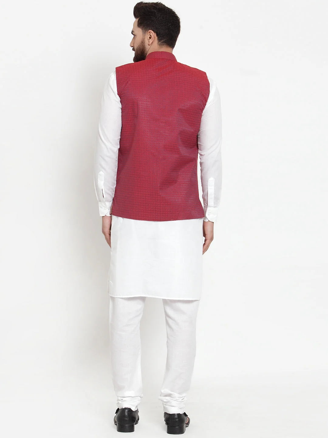 Men's Cotton Kurta Pajama with Maroon Woven Jacquard Design