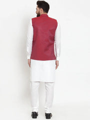 Men's Solid Cotton Kurta Pajama with Woven Jacquard