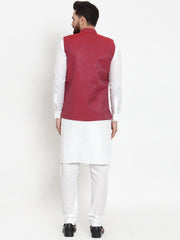 Men's Solid Cotton Kurta Pajama with Woven Jacquard
