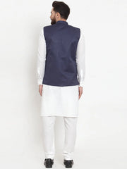 Men's Solid Cotton Kurta Pajama with Woven Jacquard Waistcoat-Styled