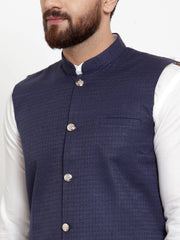 Men's Solid Cotton Kurta Pajama with Woven Jacquard Waistcoat-Styled