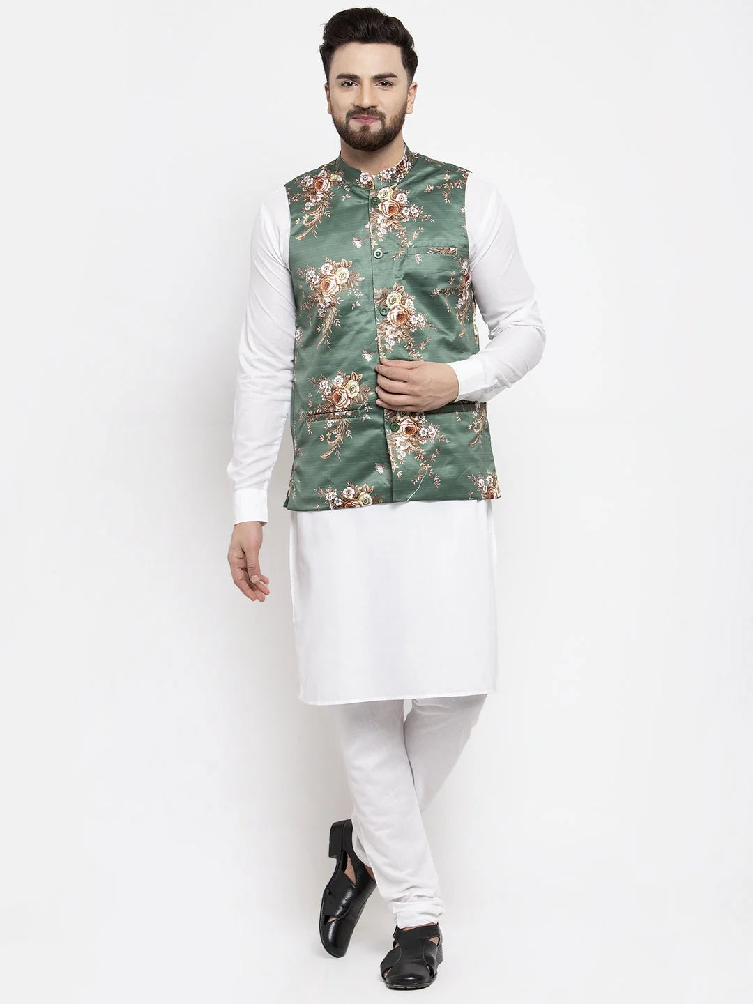 Stylish Mens Kurta Pajama Set with Printed Waistcoat | Kurta P...