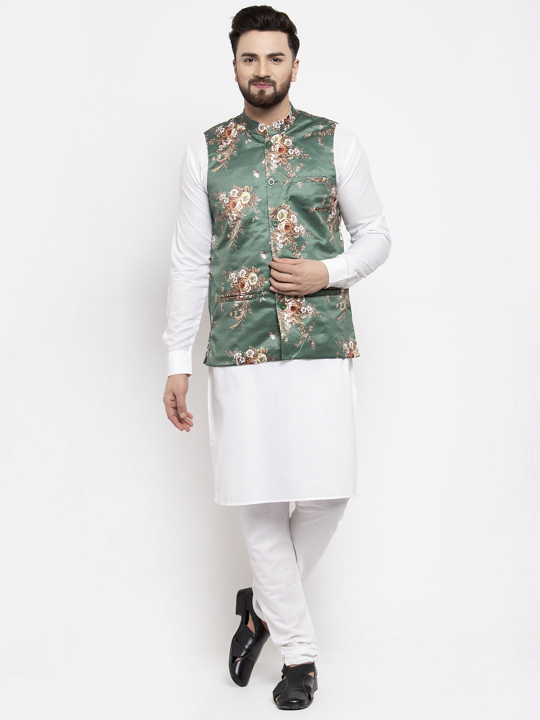 Stylish Mens Kurta Pajama Set with Printed Waistcoat | Kurta P...