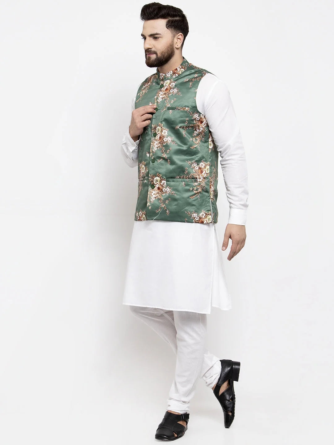 Stylish Mens Kurta Pajama Set with Printed Waistcoat | Kurta P...