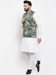 Men's Solid Cotton Kurta Pajama with Styled Waistcoat
