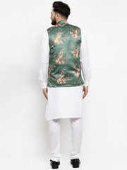 Men's Solid Cotton Kurta Pajama with Styled Waistcoat