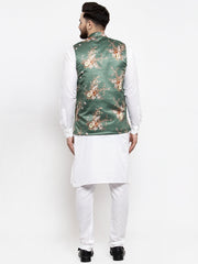 Men's Solid Cotton Kurta Pajama with Styled Waistcoat