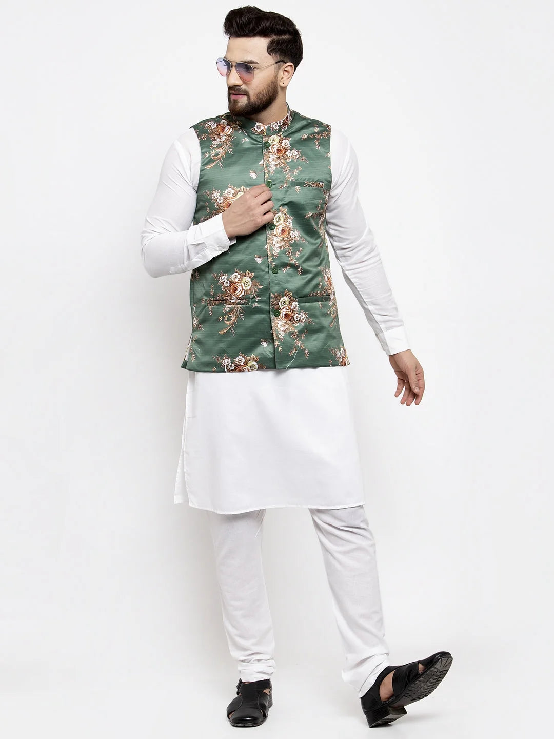 Stylish Mens Kurta Pajama Set with Printed Waistcoat | Kurta P...