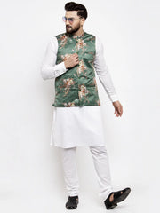 Men's Solid Cotton Kurta Pajama with Styled Waistcoat