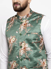 Men's Solid Cotton Kurta Pajama with Styled Waistcoat