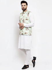 Men's Solid Styled Kurta Pajama with Printed Waistcoat