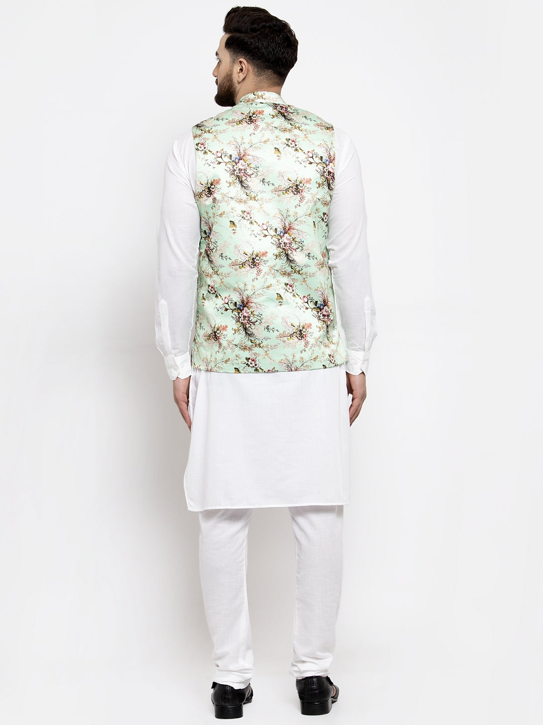 Green Printed Waistcoat Kurta Pajama | Cotton Mens Kurta Pajama