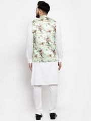 Men's Solid Styled Kurta Pajama with Printed Waistcoat