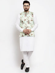 Men's Solid Styled Kurta Pajama with Printed Waistcoat