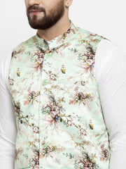 Men's Solid Styled Kurta Pajama with Printed Waistcoat
