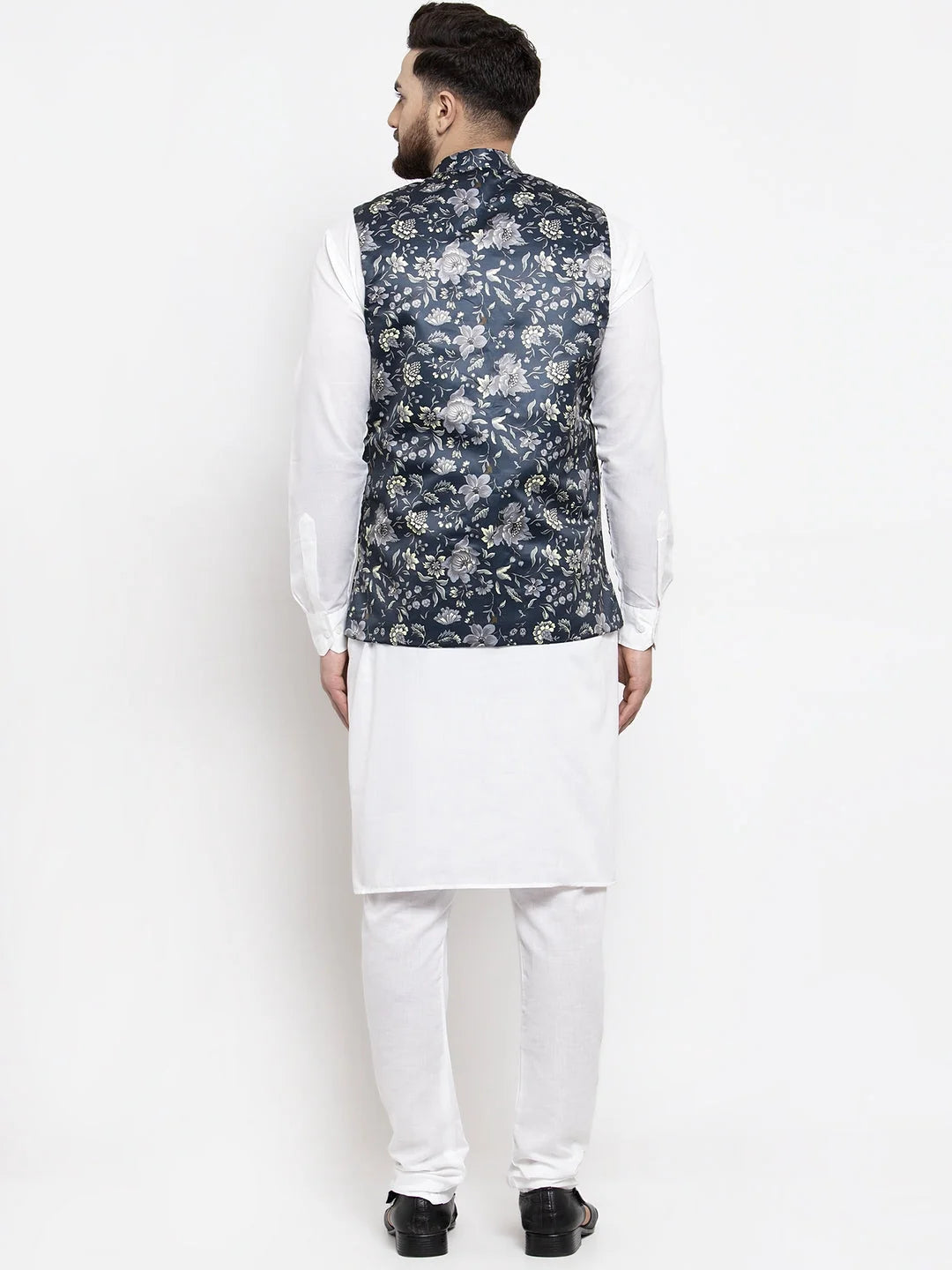 Mens Kurta Pajama Set - Blue Printed Waistcoat | Cotton Kurta ...