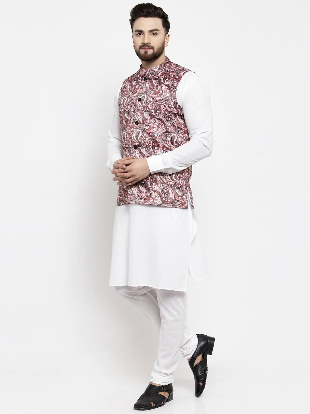 Pink Mens Kurta Pajama Set | Cotton Kurta Pajama with Design