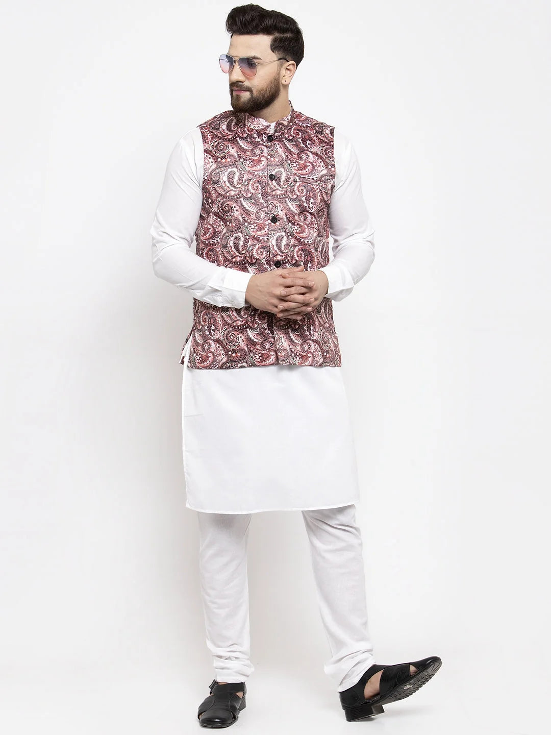 Pink Mens Kurta Pajama Set | Cotton Kurta Pajama with Design