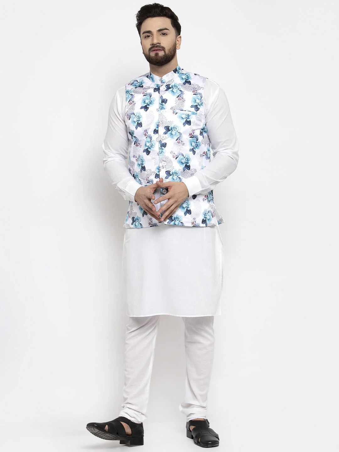 Grey Mens Kurta Pajama Set | Cotton Kurta with Nehru Jacket