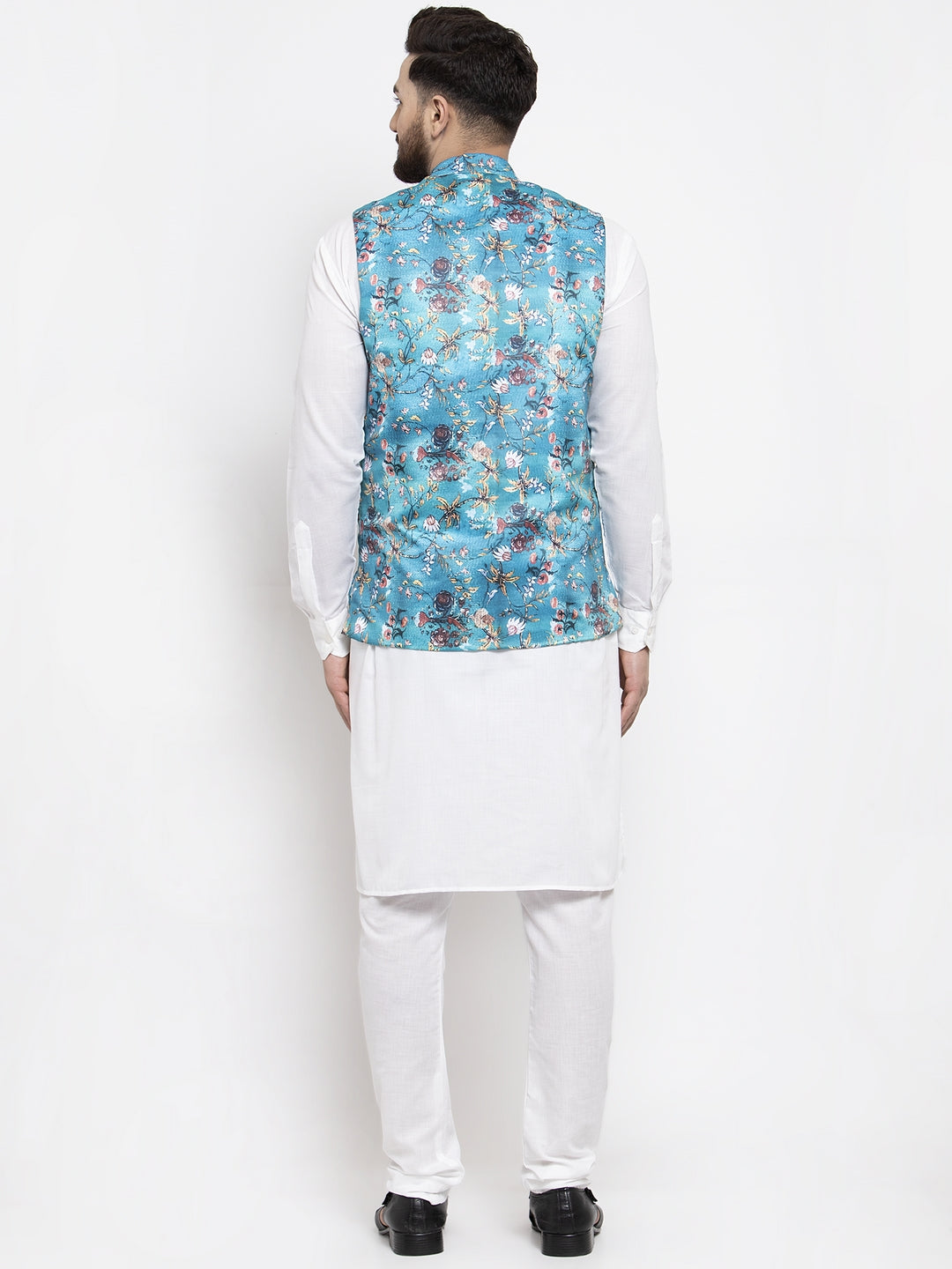 Blue Lit Mens Kurta Pajama Set | Cotton Kurta with Waistcoat