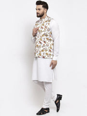Men's Solid Offer Cotton Kurta Pajama with Printed Waistcoat