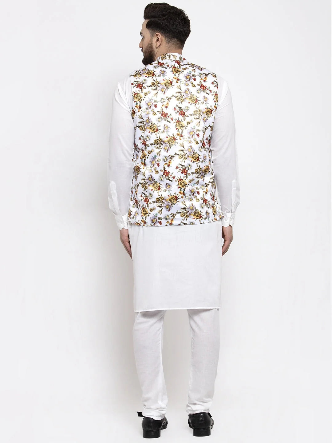 Mens Kurta Pajama Set with Printed Waistcoat | Cotton Kurta