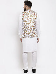 Men's Solid Offer Cotton Kurta Pajama with Printed Waistcoat