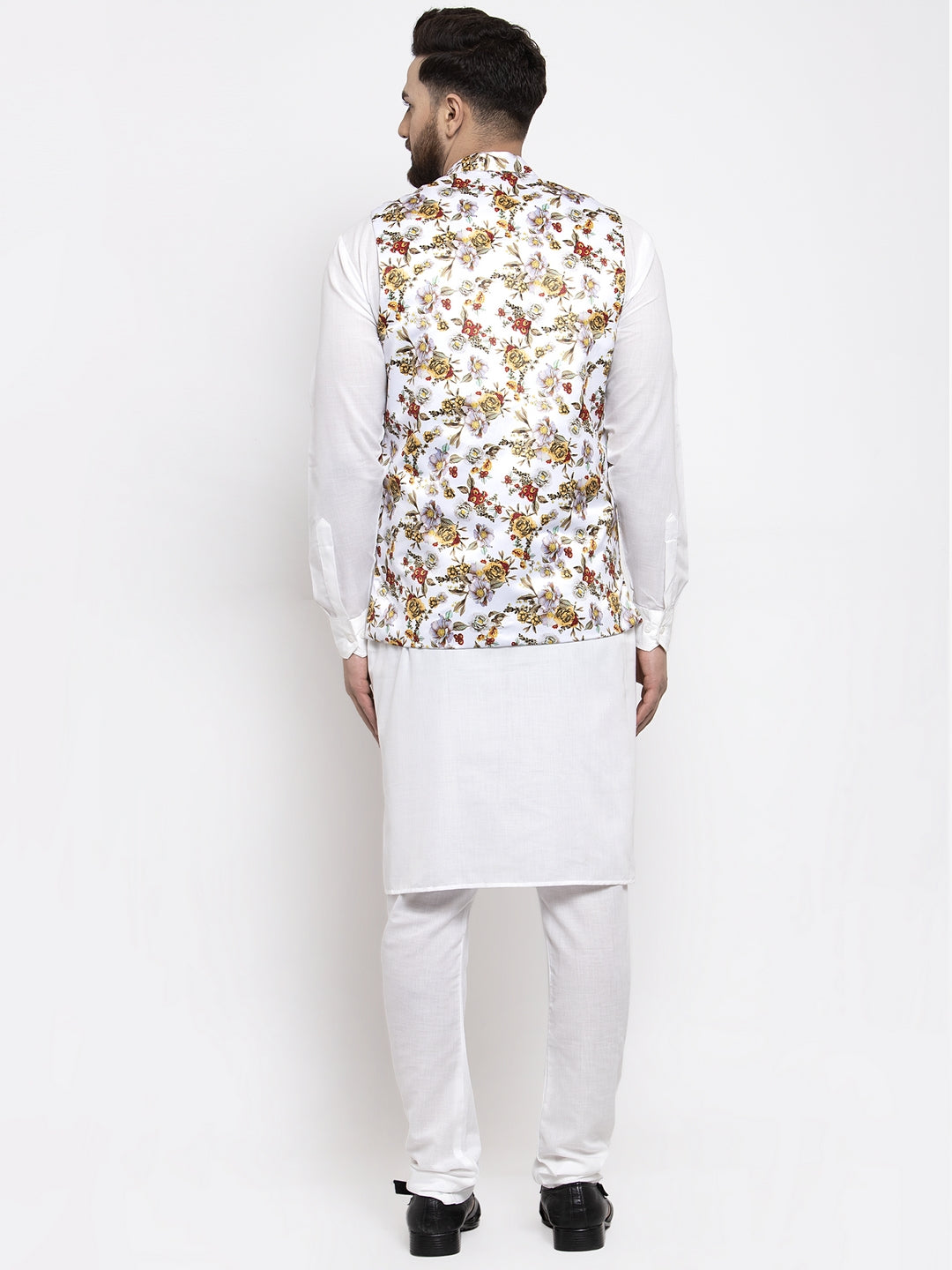Mens Kurta Pajama Set with Printed Waistcoat | Cotton Kurta