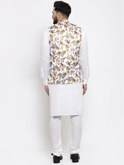 Men's Solid Offer Cotton Kurta Pajama with Printed Waistcoat