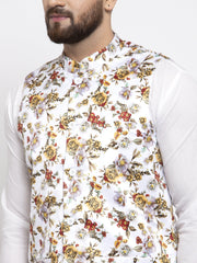Men's Solid Offer Cotton Kurta Pajama with Printed Waistcoat