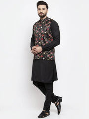 Men's Solid Little Cotton Kurta Pajama with Printed Waistcoat