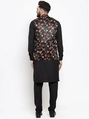 Men's Solid Little Cotton Kurta Pajama with Printed Waistcoat