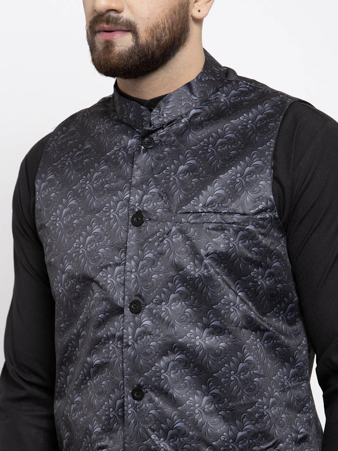 Men's Cotton Kurta Pajama with Charcoal Grey Waistcoat | Pathani