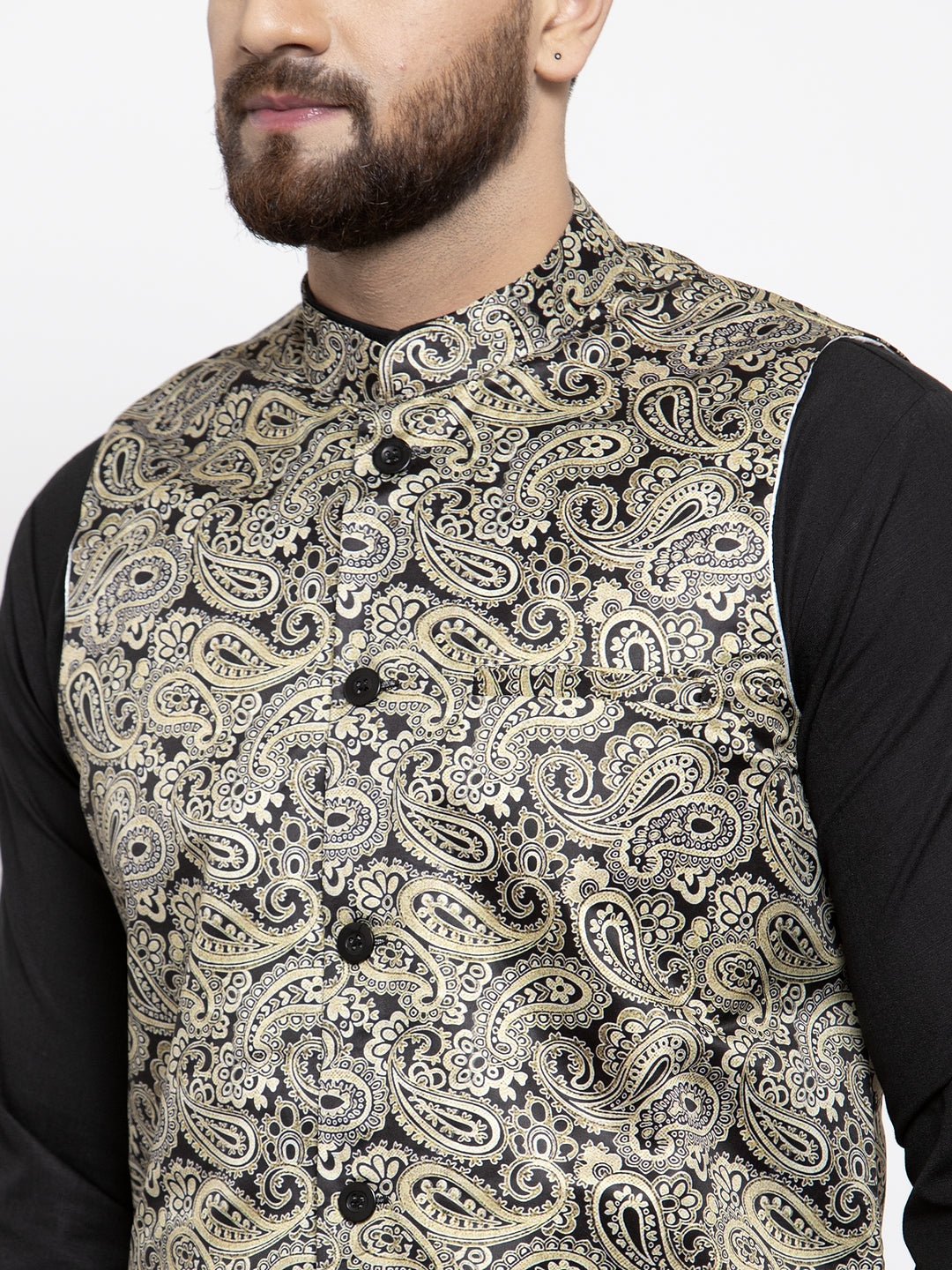 DesiQlo Men Ethnic Set with waistcoat - Gold