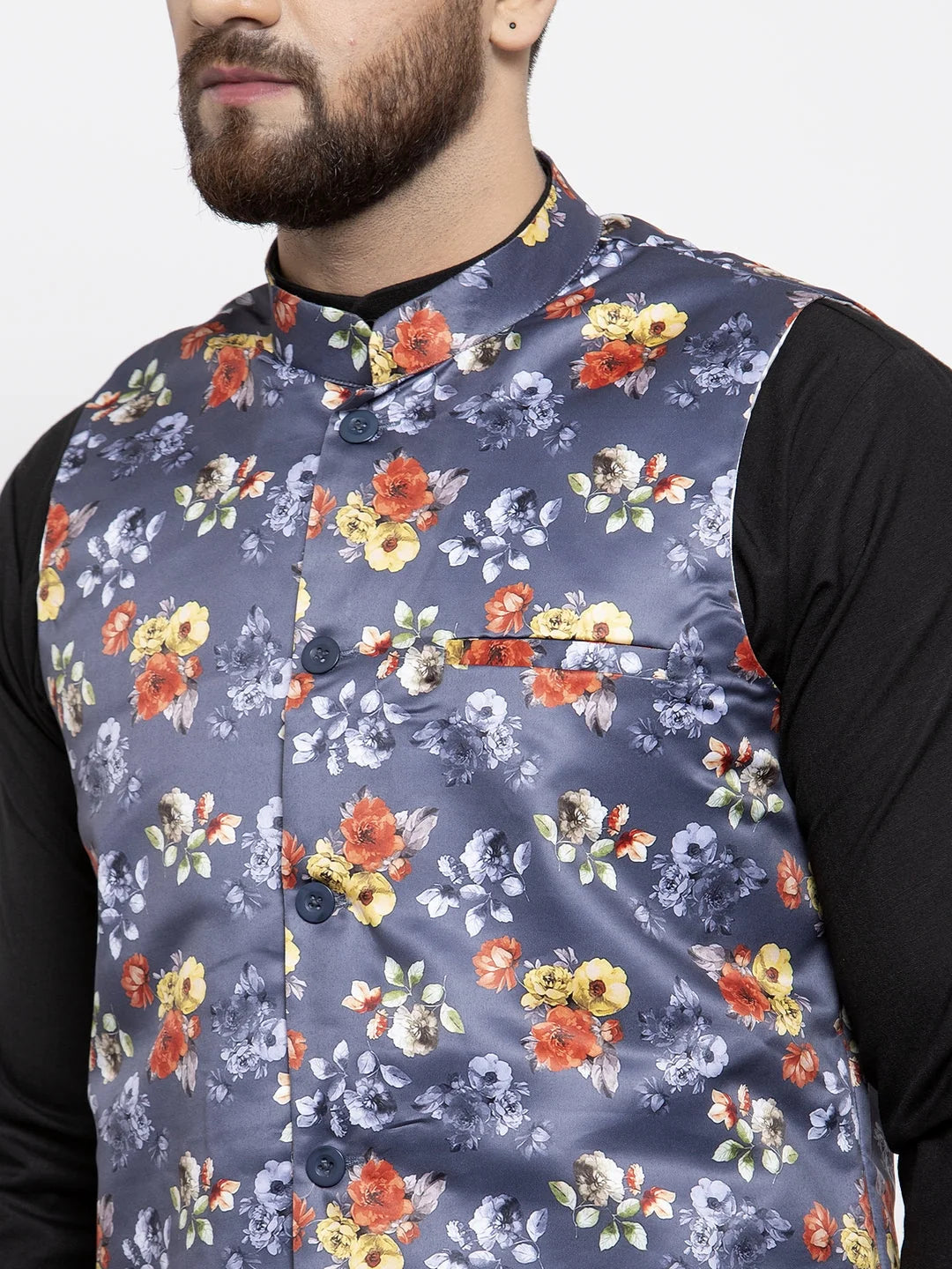 Men's Kurta Pajama Set with Grey Waistcoat | Cotton Pathani Suit