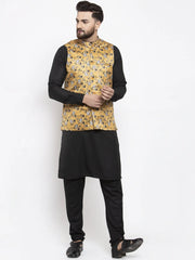 Men's Solid Sam Cotton Kurta Pajama with Printed Waistcoat