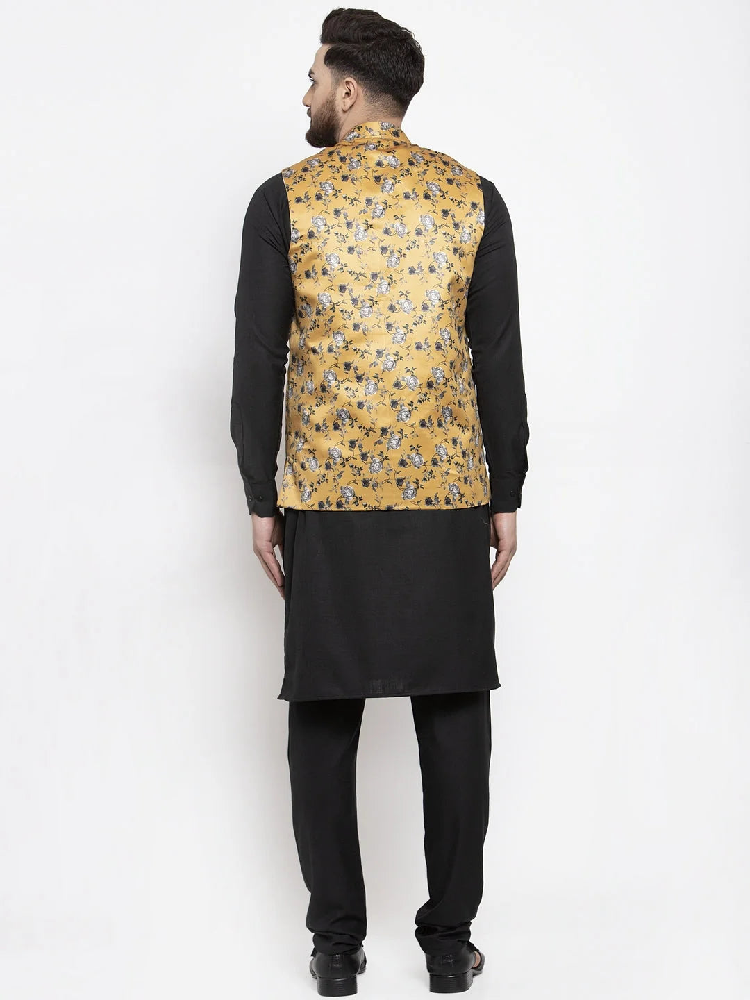 Mens Cotton Kurta Pajama with Mustard Nehru Jacket | Ethnic Set